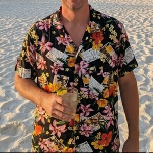 George Men’s‎ Hawaiian Shirt, Size XL (42-44), Black Floral Beach Vacation vibes